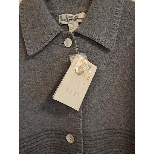 Vtg Lisa International Ombré Grey Boiled Wool Jacket Women's Size Small Buttons - Picture 6 of 6