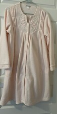 Miss Elaine women's Embroidered Robe Snap Button Down Terry long sleeves small S
