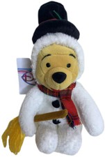 WINNIE THE POOH BEAR SNOWMAN 8" BEAN BAG PLUSH DOLL RETIRED DISNEY STORE NEW NWT