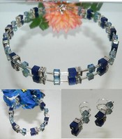 3Er Schmuckset Cube Cat Eye Nachtblau Dunkelblau Kristallglas Blau Strass 507