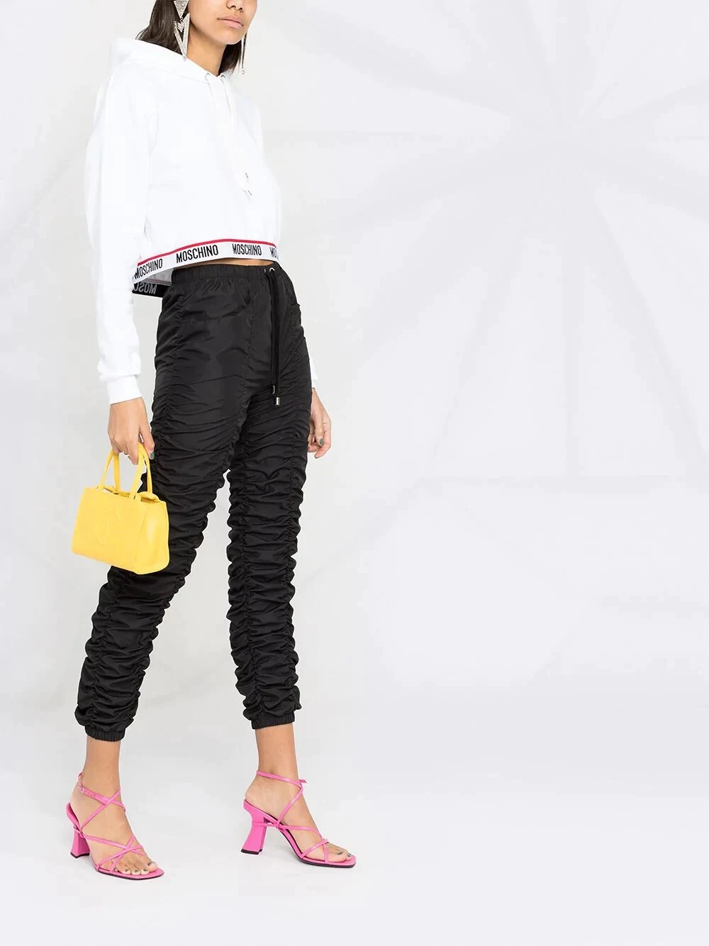 Felpa con cappuccio Moschino donna bianca logo nastro ritagliato taglia M UK 12