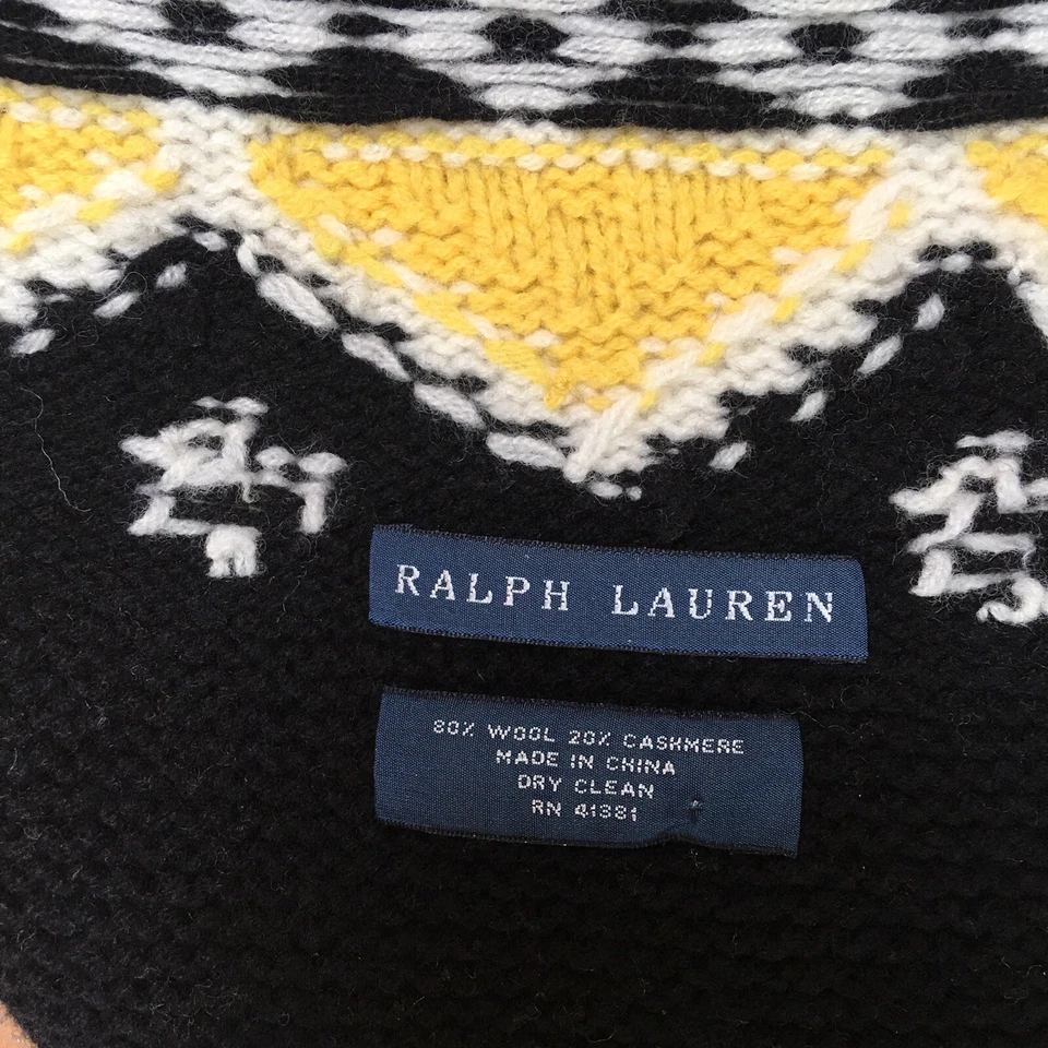 Ralph Lauren Etiqueta Azul OSFA Mezcla Cachemira Tejido Tribal Estampado Chal Envoltura Foto 3 de 4