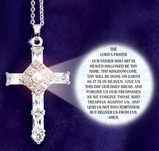 THE LORD'S PRAYER CROSS NECKLACE with Austrian crystals Gift NEW IN GIFT BOX