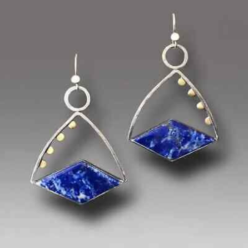 Vintage Design Handmade Lapis Lazuli Silver Earrings-Lapis Lazuli Drop Earrings - Picture 6 of 10