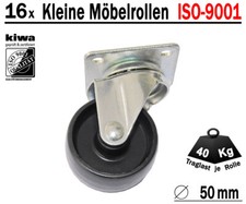 Möbelrollen Tischrollen Lenkrollen 16x Ø 50mm Kunststoff Schw. BS-Rollen Germany