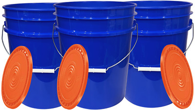 5 Gallon Blue Food Grade Plastic Bucket Pail with Easy on Lid ( Pack of ...