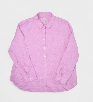 Chicos Top Womens 3 Purple Linen Shirt Long Sleeve Roll Up Button Up Blouse