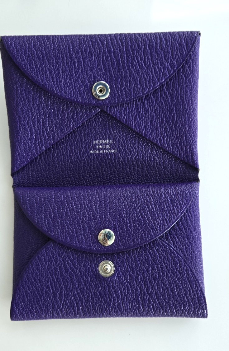 HERMES Calvi Duo Card Holder NEW 2026 PURPLE - Chevre Mysore Goat