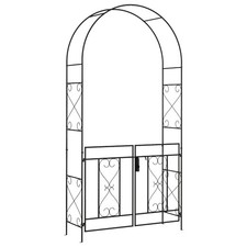 Garden Arch Double Gate Black Steel 114x36x232cm Heart Scroll Arbors with Latch