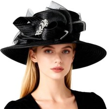Wedding Bridal Church Party Derby Hats for Women Bow Formal Bowler Medium Black