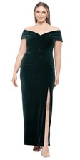 XCAPE Women’s Off-the-Shoulder Velvet Maxi Dress with Draped Detail, Size 22W