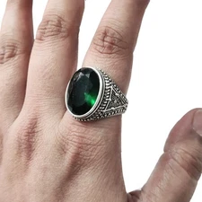NATURAL EMERALD HYDRO MAY BIRTHSTON 925 STERLING SILVER BIRTHDAY HEAVY MENS RING