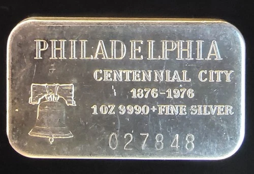 1976 Philadelphia Centennial City Bell Serial # Bullion-999 Silver 1 Oz Art Bar