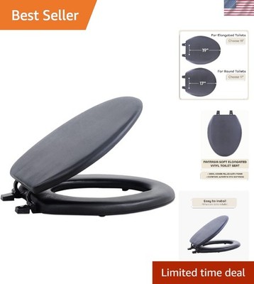 Toilet Seat Vinyl Soft Elongated 19 Inch Black Comfort Foam Cushion