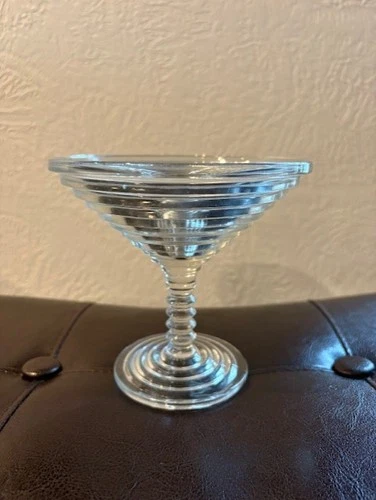 Anchor Hocking Ribbed Art Deco Round Compote Martini Depression Glass-Antique