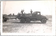 Vintage Original Photo WWII Era Military Truck Soldiers Artillery Convoy Black