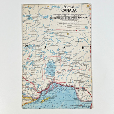 Vtg 1963 National Geographic Central Canada Map Ontario Great Lakes Supplement