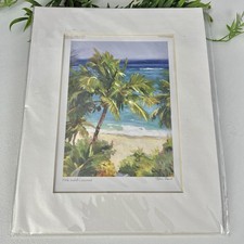 John Paul &ldquo;Pink Sand Coconut&rdquo; Bahamas Matted Art Watercolor Print 8x10&rdquo;