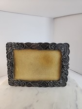 Vintage Metal Photo Frame 7x5 Roses Floral Embossed Black Pewter Style