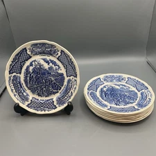 (7) Fair Winds 7" Salad Plates A. Meakin USS Constitution Engaging Chinese Junk