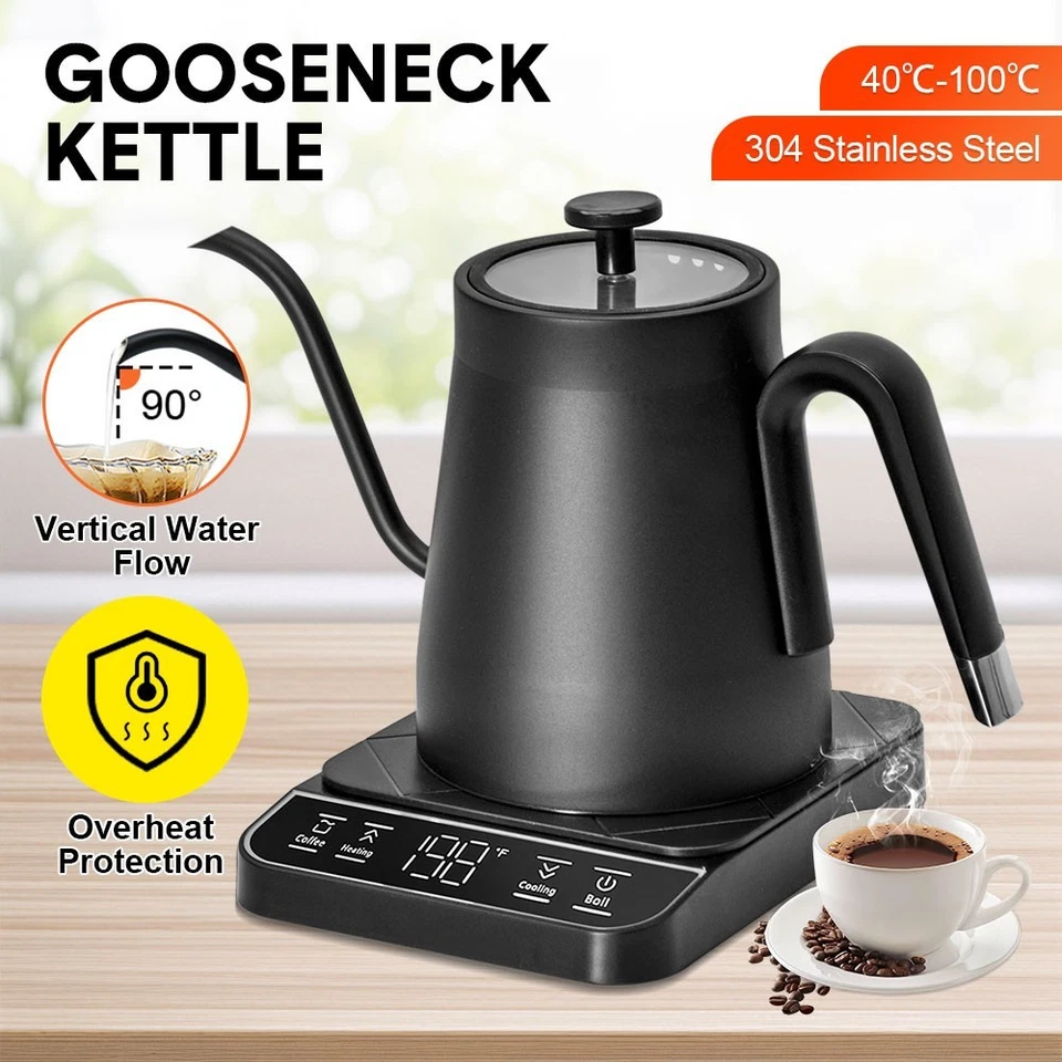 Gooseneck Coffee Kettle 1350W Stainless Steel 0.8L Water Boiler w/Thermostat AU