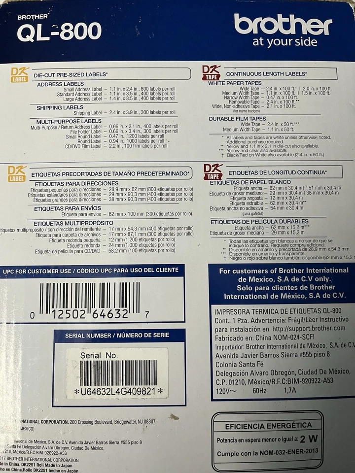 NEW IN BOX! Brother QL-800 Black And Red Label Printer W/1 Roll Of White Labels - Image 4 of 4