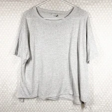 Anthropologie Akemi + Kin Women Top Sz L White Grey Striped Boxy Short Sleeve