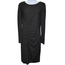 Calvin Klein Womens Black Sheath Dress Sz 4 Sparkly Ruched Holiday Party LBD