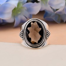 Handmade Smokey Quartz 925 Sterling Silver Ring, Engagement Gift For Bride