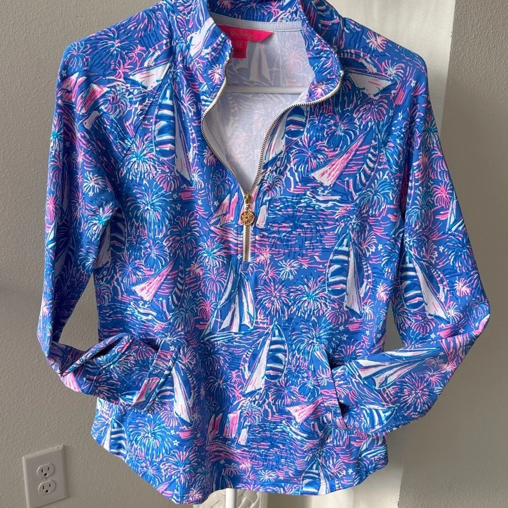 Lilly Pulitzer Blue and Pink Tropical Print Top - product detail image 4