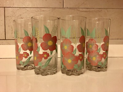 4er Set Devalbor Vintage Mid Century Gläser mit Blumenmuster Made In Italy 250ml