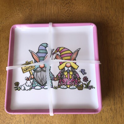 Novogratz Happy Easter Bunny Ears Gnomes Spring Appetizer Dessert Plates NWT
