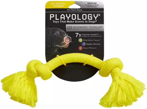 Playology Dri-Tech Rope Dog Toy All Natural Chicken Scent, Med