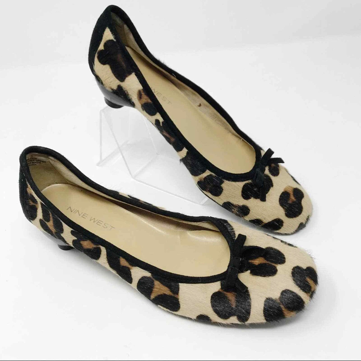 Nine West Elena Leather Pony Hair Leopard Print Round Toe Ballet