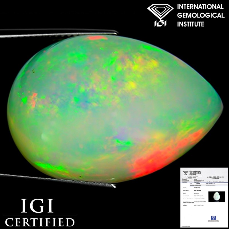 36.41 Ct IGI Certified Natural Ethiopian Opal Gemstone Pear Cabochon Cut