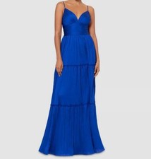 Betsy  Adam Women's Blue Pleated Tiered Gown Dress Size 6