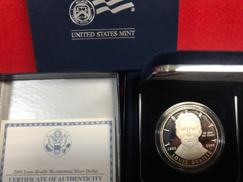 2009 US Louis Braille Bicentennial Proof Silver Dollar in Case and Box with COA - Picture 1 of 1