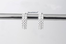 Moissanite Huggie Hoop Earrings 2 CT Round Cut Solid 14K White Gold Gift For Her