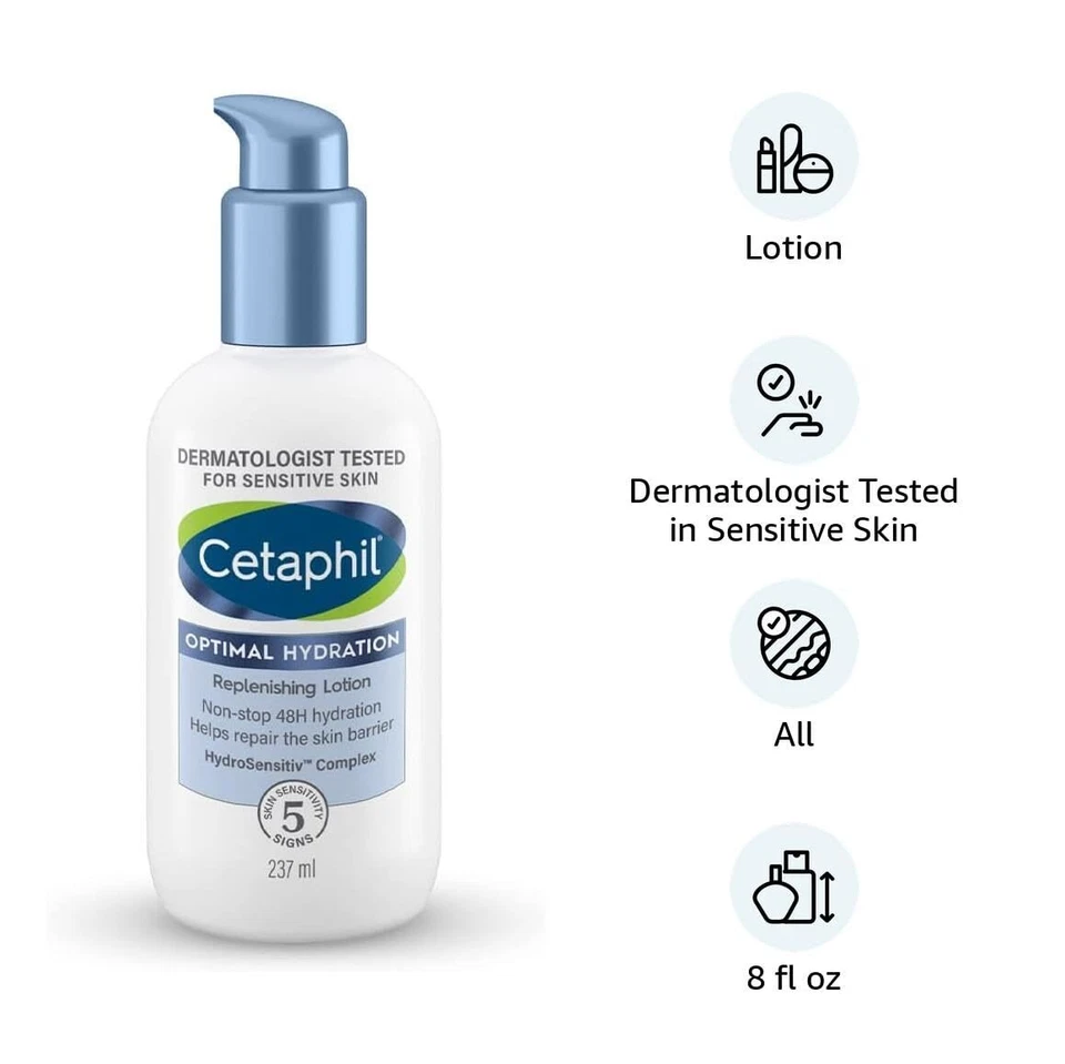 Cetaphil Optimal Hydration Replenishing Body Lotion 237ml Lightweight & non-gr - image 2 of 4