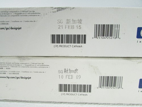LOT OF (2) GENUINE HP DESIGNJET 5000 C4944A LIGHT CYAN 2-21-2015, 2-10-2009 SEAL - Picture 5 of 5