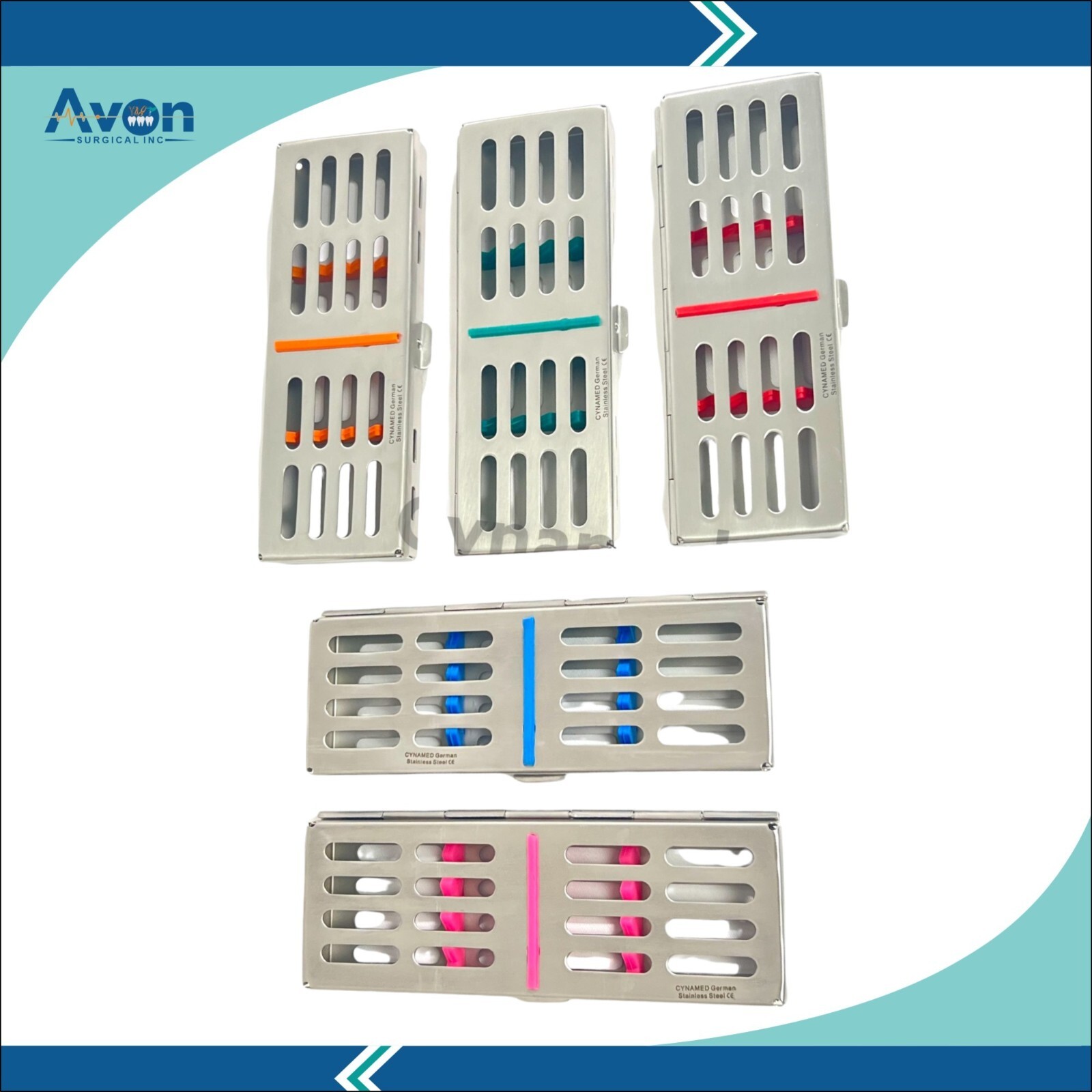 Autoclave Sterilization Box for 5 Instruments with Silicone Inserts - German CE