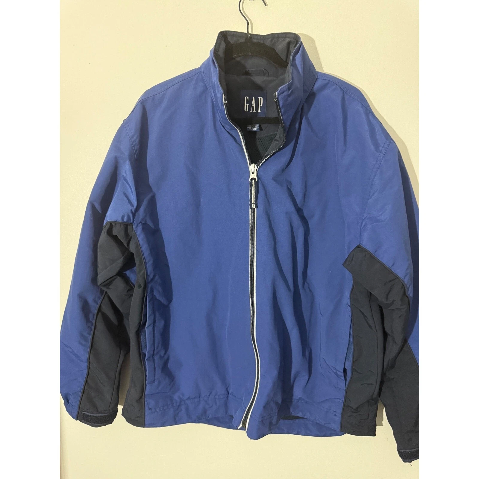 GAP Windbreaker Jacket Full Zip Lightweight Blue Black Mens Size M
