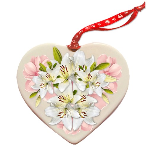Italian Greyhound Dog Porcelain Floral Heart Shaped Ornament Décor Pet Gift - Picture 2 of 2