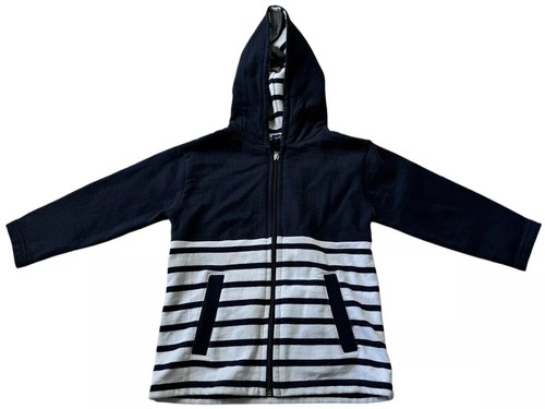 Les Trois Dauphins Toddler Hoodie Girls size 4 Navy Blue Striped Full Zip Cotton - Picture 5 of 12