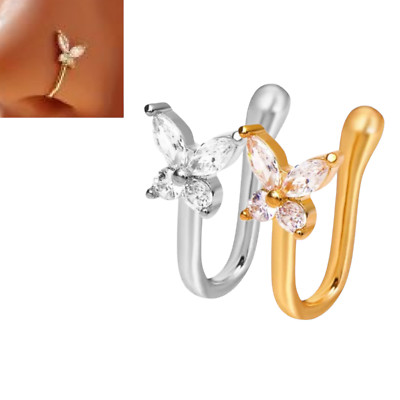 Nasenpiercing Fake Piercing Nasenklemme Gold Silber Schmetterling Nase Nose
