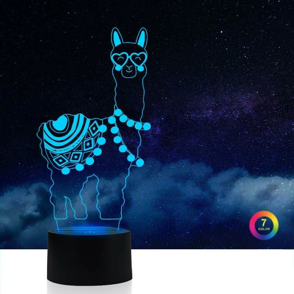 3D Llama Alpaca 7 color changing Night Light Lamp Illusion Unisex