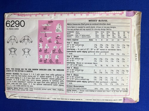 Simplicity Sewing Pattern 6290 Misses' Blouses Size 12 Cut Complete - Picture 2 of 3