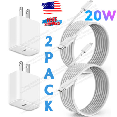 2Pack 20W USB-C Fast Charger For iPhone 14 13 12 11 Pro Max XS X 8 Type C Cable 