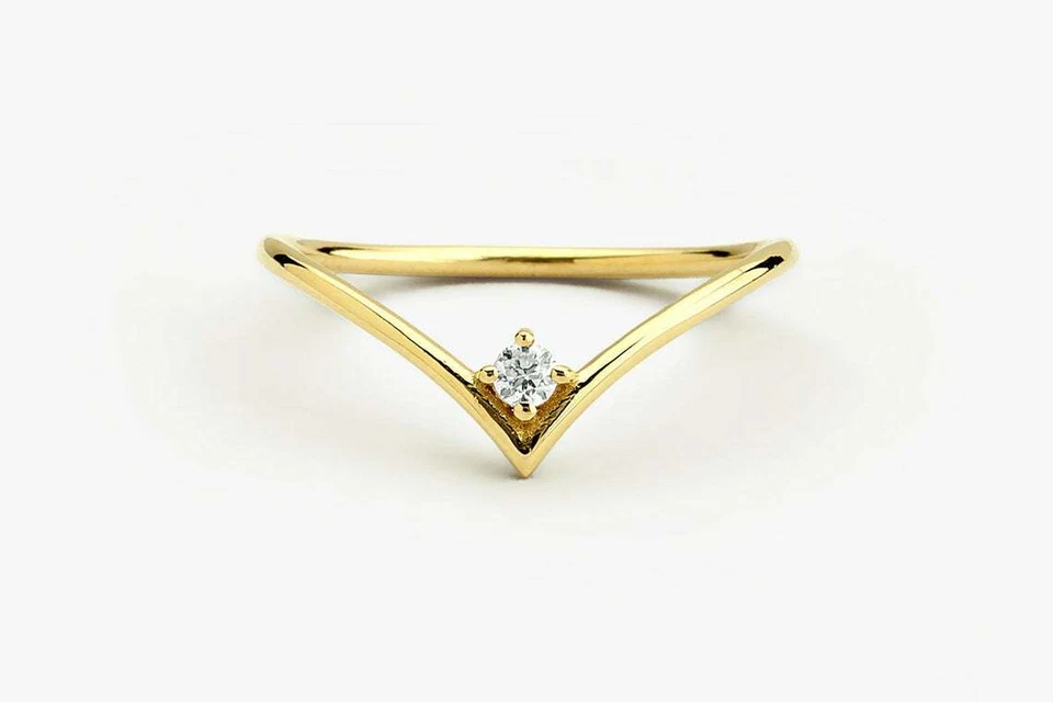 Diamant Stapelring Goldring Brillant Vorsteckring 0,07ct 14K 585er Gelbgold Zart - Bild 3 von 4