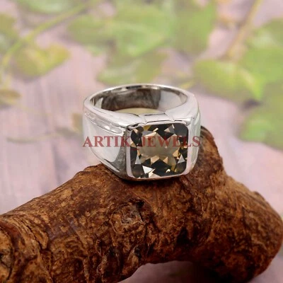 Natural Smoky Quartz Gemstone with 925 Sterling Silver Ring for Men's #5063 - Image 1 of 4
